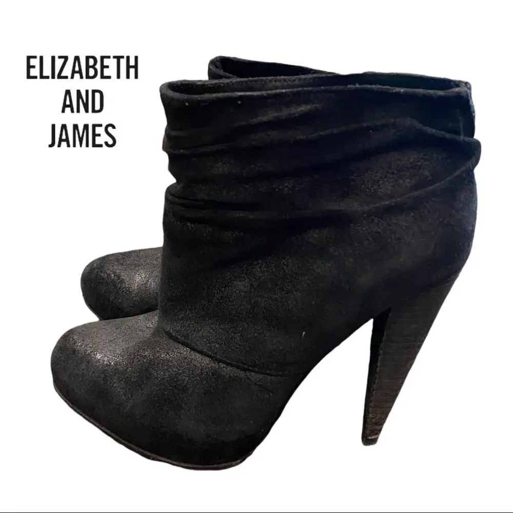Elizabeth and James Women's Black Suede Leather Platform Ankle Boots Booties 6